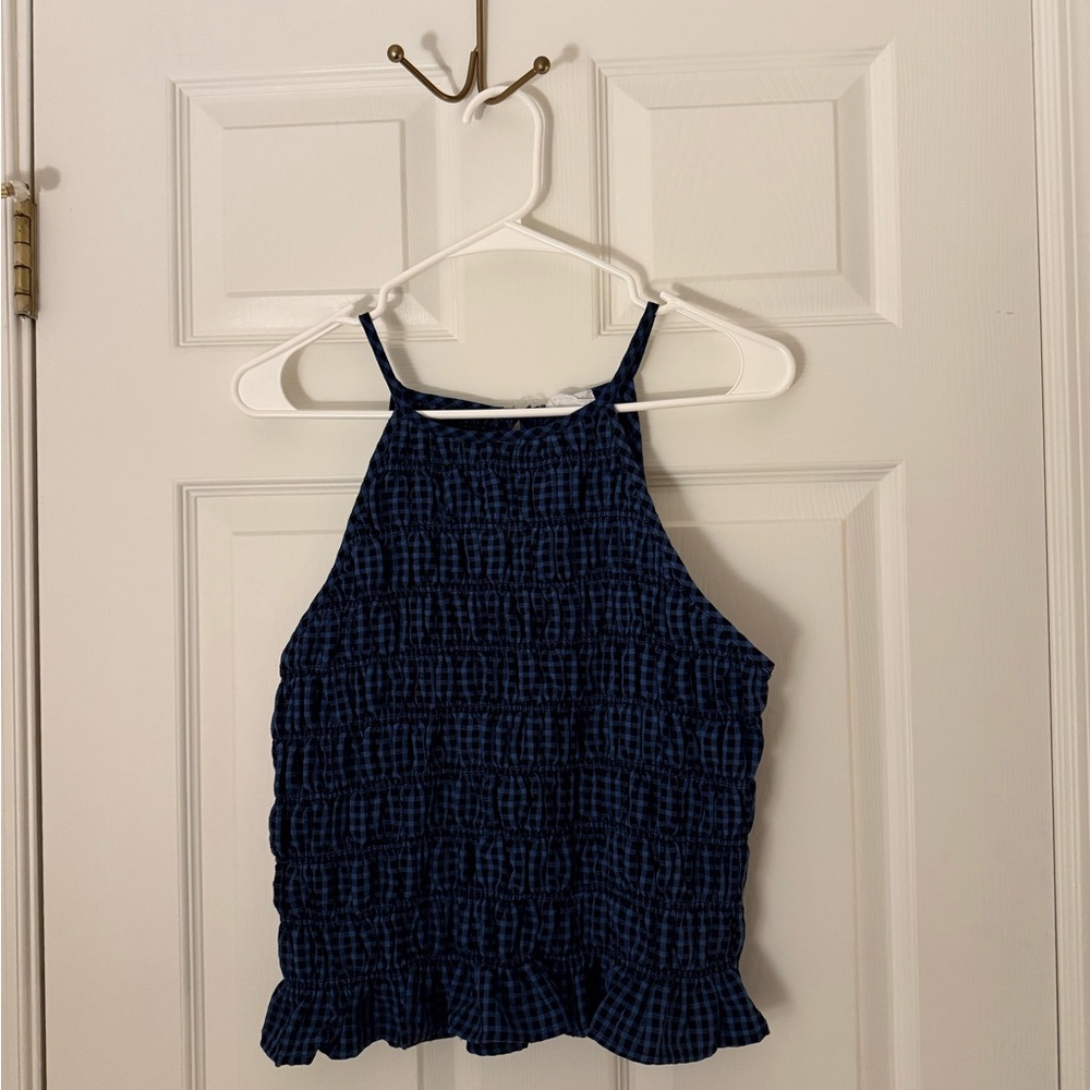 Free people inspired Sienna Sky Checkered Blue Top